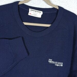 Vintage 80s Merrill Lynch Sweater Mens XL Wool Pullover Bull Logo Financial NYSE